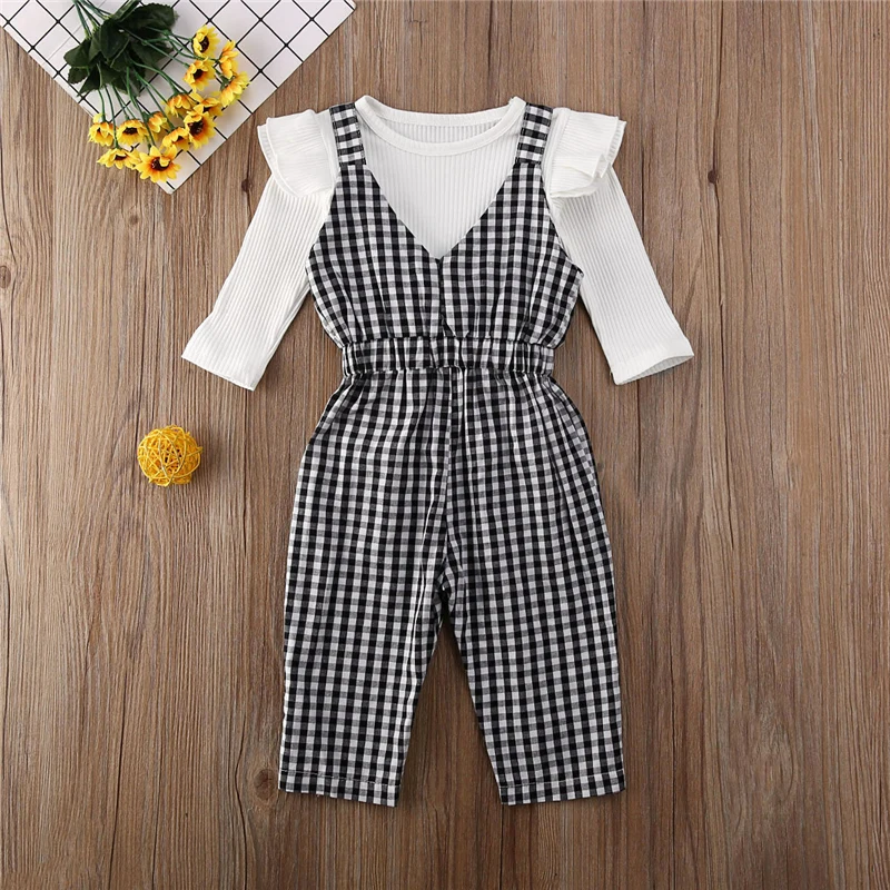 2 предмета осенняя футболка с длинными рукавами и оборками для маленьких девочек