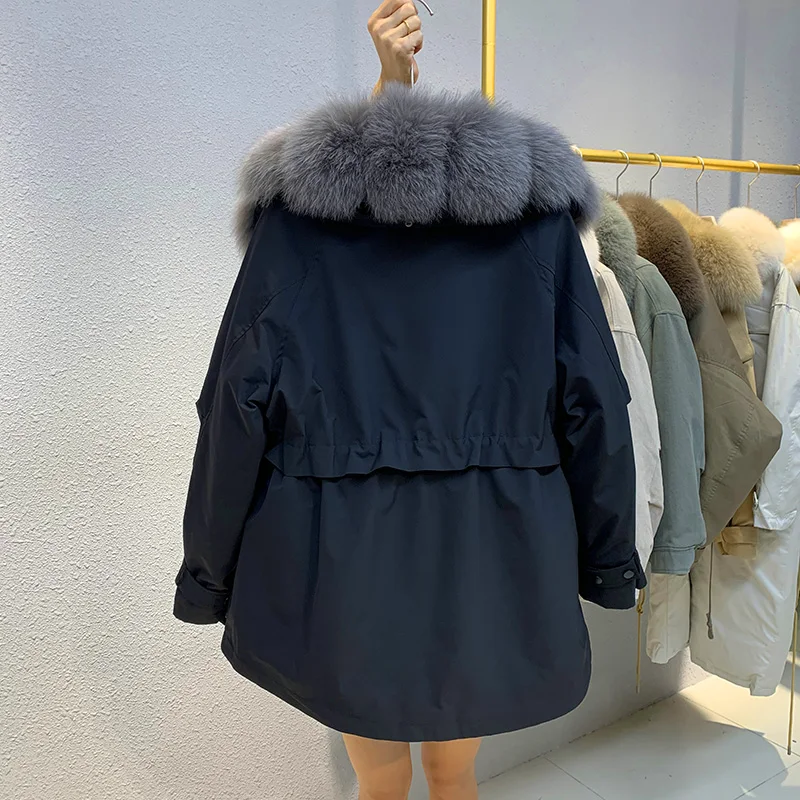 

Winter White Duck Down Coat Women 2020 New Detachable Liner Rabbit Fur Real Fox Fur Casual Snow Puffer Jacket Parka Female