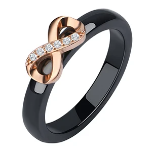 Black Rose Gold 925 Elegant Rings Women 4mm Black White Ceramic Ring India Stone Crystal Infinity Comfort Wedding Rings Engagement Brand Jewelry - Main Stone Color: Black Rose Gold