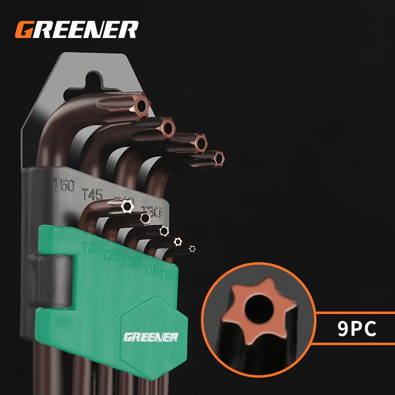 

Greener 9PCS DoubleEnd L Type Screwdriver Hex Wrench Set Allen Key Hexagon Flat Ball Torx Star Head Spanner Key Set Hand Tools