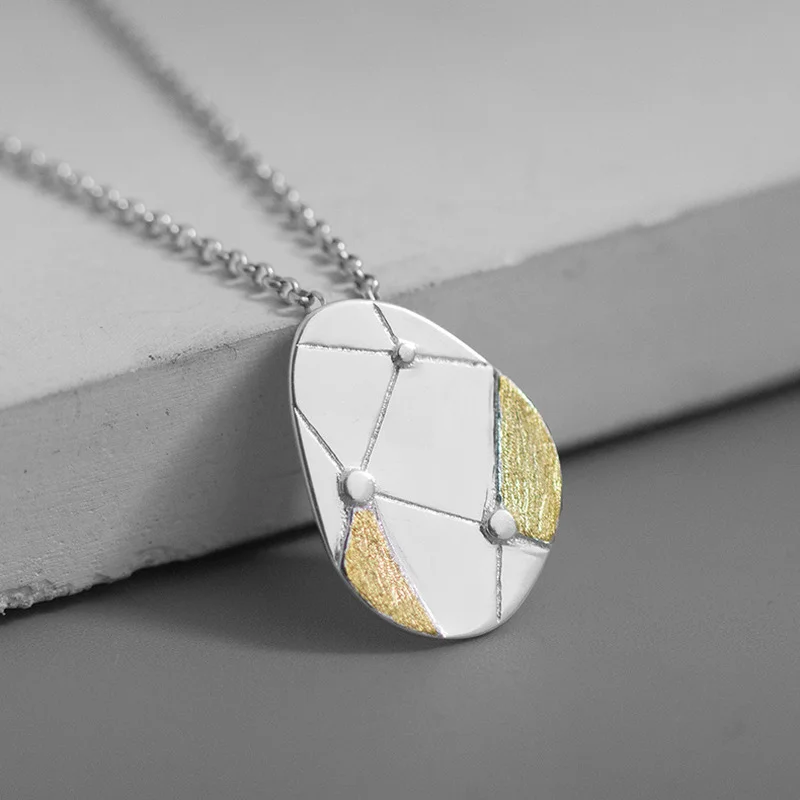 

INATURE 925 Sterling Silver Fashion Geometric Line Pendant Necklace For Women Jewelry
