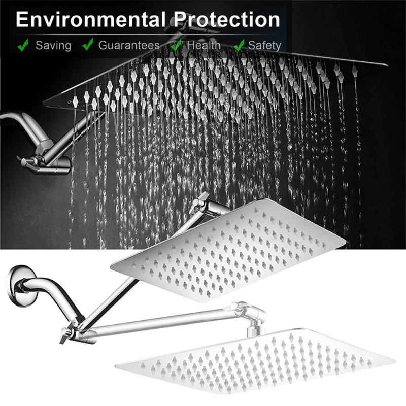 

10 Inch Square Rain Shower Head Ultra Thin 304 Stainless Steel High Pressure Bathroom Rainfall Showerhead FAS6