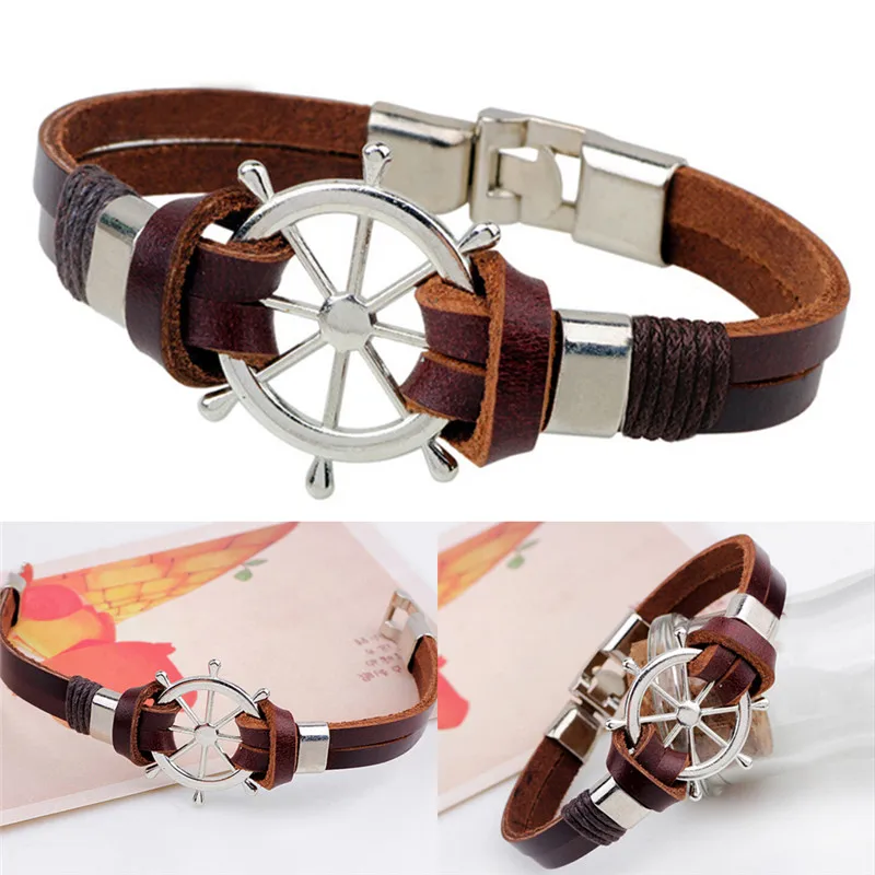 Искусственная кожа Широкие браслеты из нержавеющей стали для мужчин пиратский