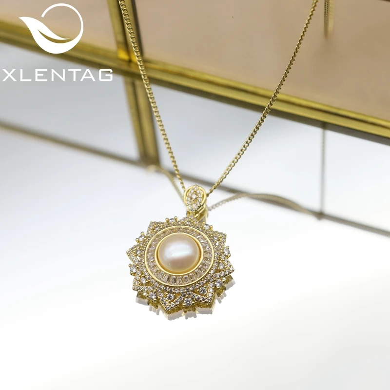 Xlentag Brass Gold-Plated Snowflake Inlaid Zircon Freshwater Pearl Necklace Woman Christmas Luxury High-Quality Jewelry Gn0366 | Украшения
