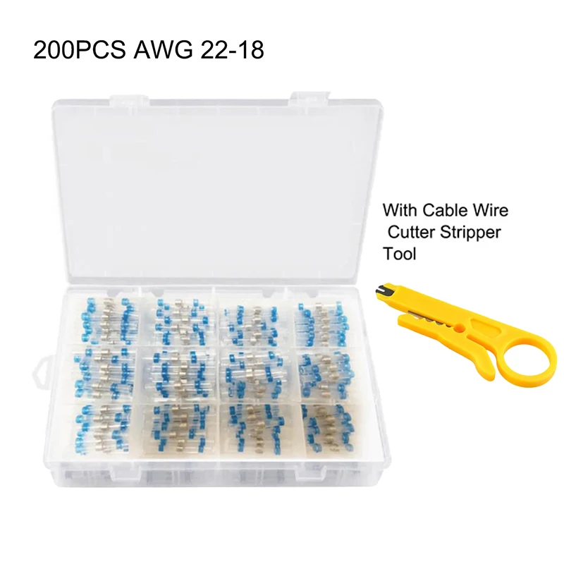 200 шт. AWG 16 14 синий провода для пайки разъемы терм усадочная стыковые соединители