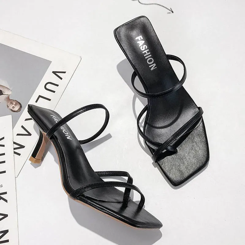2020 Лето Высокое на каблуках с ремешками женские сандалии квадратный носок
