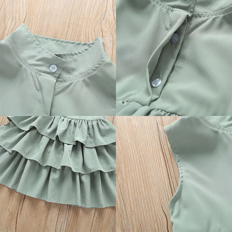 

Elegant Girl Dress 2021 Summer New Kids Sleeveless Ruffled Cake Vestidos 2-6 Years Fashion Children Clothing