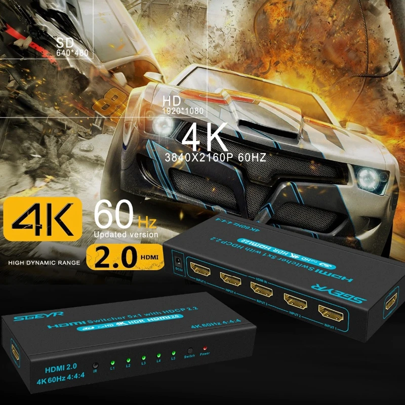 SGEYR 4k HDMI переключатель 5x1 HDMI коммутатор сплиттер 5 вход 1 выход HDMI сплиттер 5 в 1 HDMI адаптер для ПК ноутбука PS3 PS4 ТВ