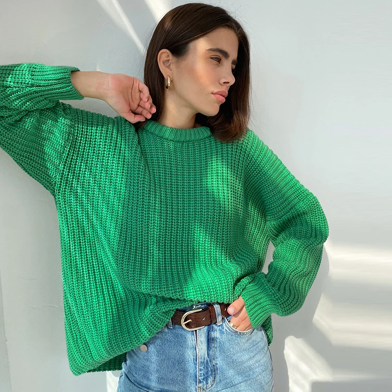 

2021 Autumn Winter Thickening Oversized Sweater Women Long Sleeve Casual Loose Pullovers Female Cashmere Solid Knitted Tops