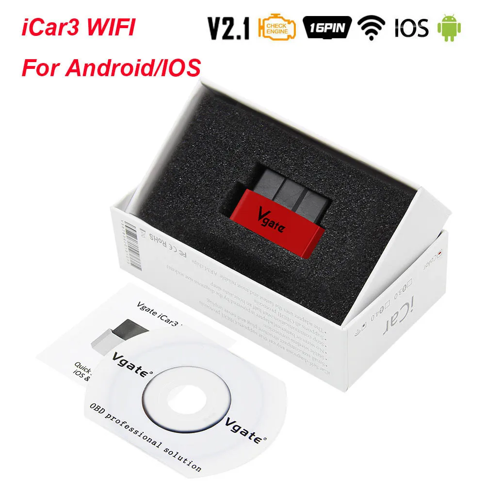 WIFI Red Vgate iCar3 ELM327 V2.1 ELM 327 iCar 3 V2.1 OBD2 Bluetooth wifi сканер ODB2 для Android/IOS OBD 2 OBD2 автомобильный диагностический инструмент - Цвет: WIFI Red
