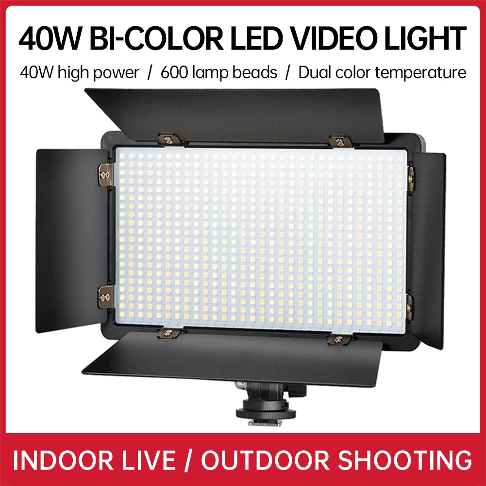 

40W Bi-Color LED Video Light 600 Lamp Beads 3200K-5600K for Canon Nikon DSLR Camera Vlog Fill Light Photography Studio Lighting