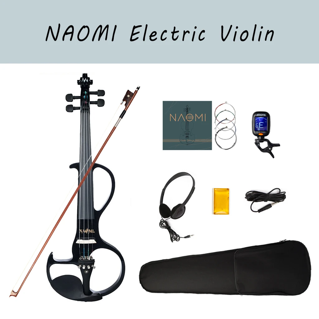 

NAOMI Electronic Violin Solid Wood Ebony Fittings 4/4 Full Size Silent Electric Violin Set for Violinist Students Beginners