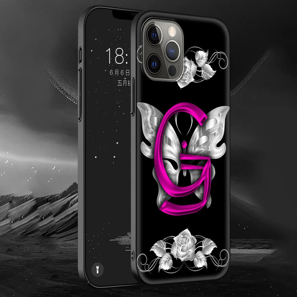 

Initial Letter Silicone Soft Phone Case for iPhone 12 11 Pro MAX 8 7 XS XR X 6 6S Plus XS MAX SE 2020 Luxury Coque Shell
