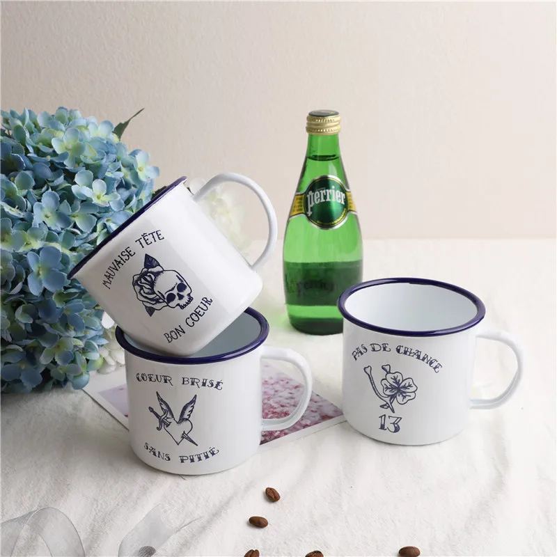 Exported to Finland Vintage English Couple's Cups Enamel Coffee Cup Milk Teacup | Mugs