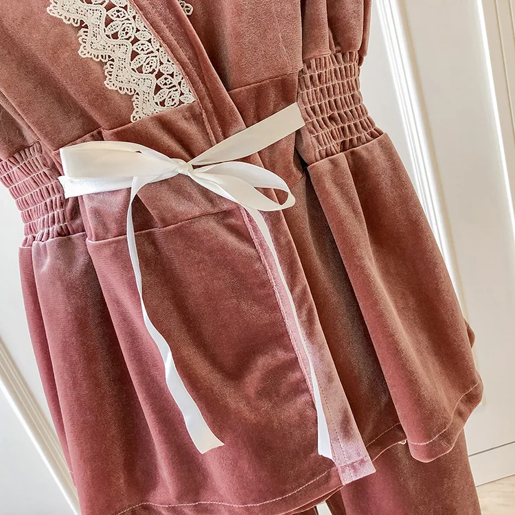 Женские пижамы из золотого бархата, 3 предмета, пижама, сексуальный халат, зимняя свободная одежда для сна, Женская домашняя одежда, зимняя Пижама, костюм