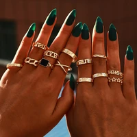bohemian retro alloy geometric elements set ring womens letter star ring 13 piece set finger ring party jewelry