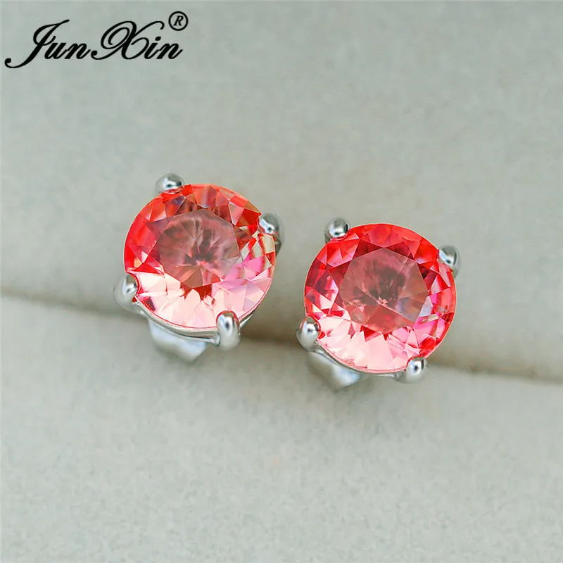 Милые круглые серьги для девочек с радужными кристаллами женщин серебряный цвет