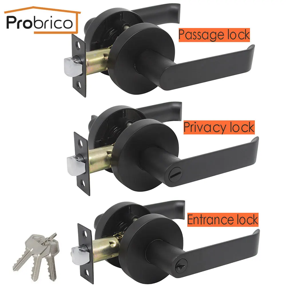 

Probrico Black door Handles for Interior doors Front Back door Lever with Lock Cylinder Latch Heavy duty Home Security door lock