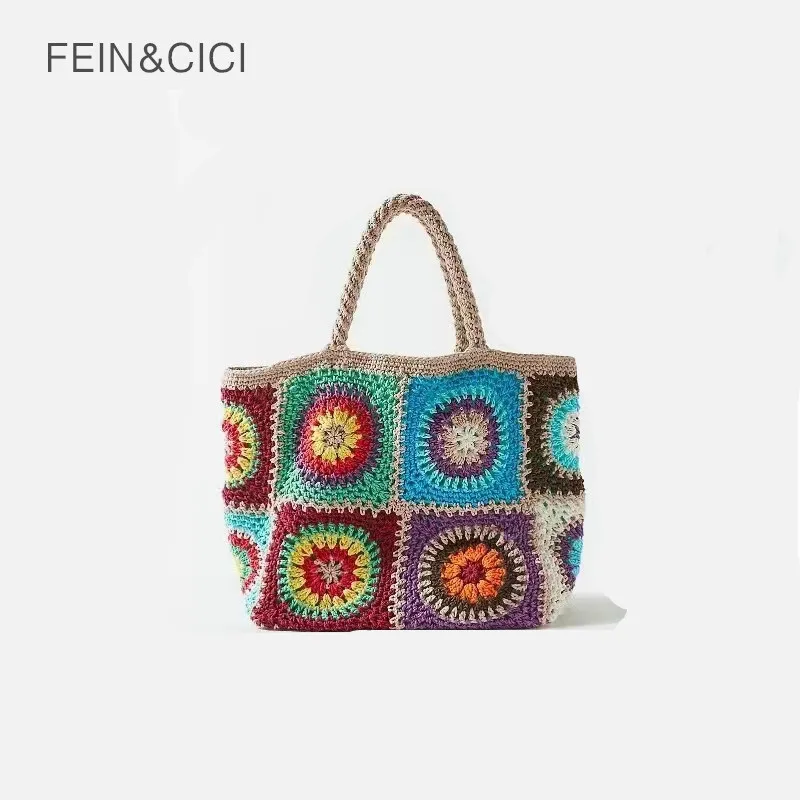 Фото Дизайнерская плетеная вязаная крючком сумка на плечо Женская Повседневная