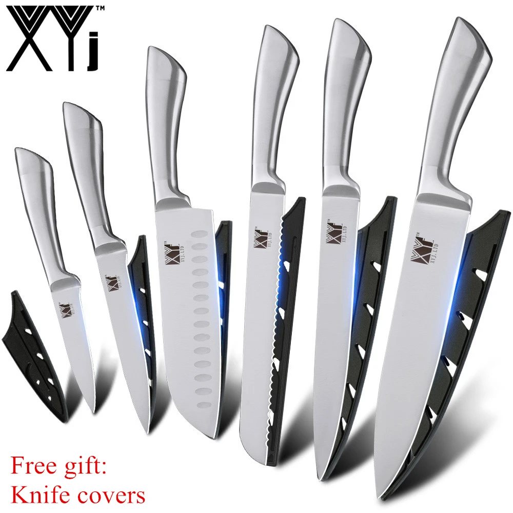 

XYj Kitchen Stainless Steel Knife Set 6 Piece Set Sharp Blade Non-slip Blade Chef Bread Slicing Santoku Utility Paring Knives