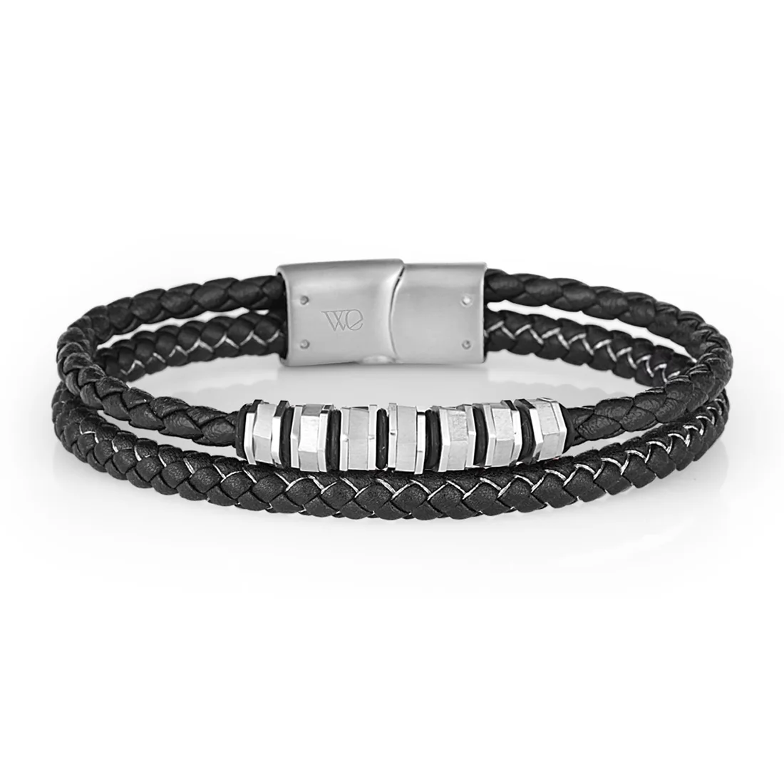 

Wesse JWQG3024 Men's Bracelet Bangles Fashion Jewelry Leather Black Birthday Gift for Mens