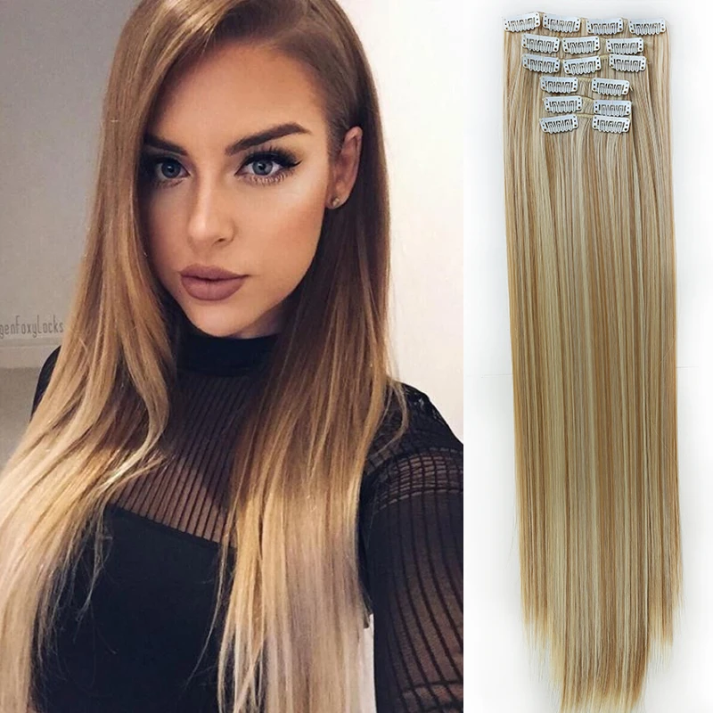 Длинные прямые синтетические накладные волосы на клипсах термостойкие