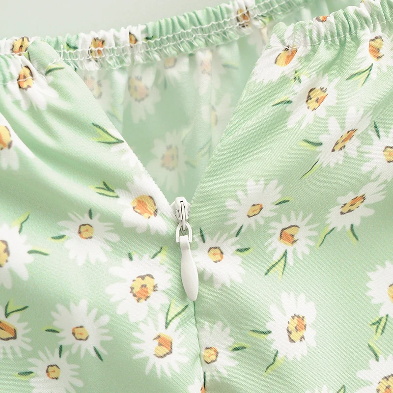 

FELIN Women Za Summer 2021 Dress Fashio Flower Printed Green Slash Neck Vintage Ldies Dress Short Sleeve Mujer Vestidos