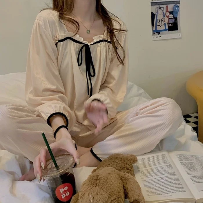 

2021 Autumn Pajamas Suit Women's College Style Loose Comfortable Long Sleeve Trousers Home Wear Two-piece Suit Rac
