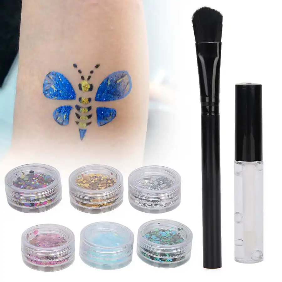 6 цветов краска для тела блестящая пудра волосы лица блестящий клей