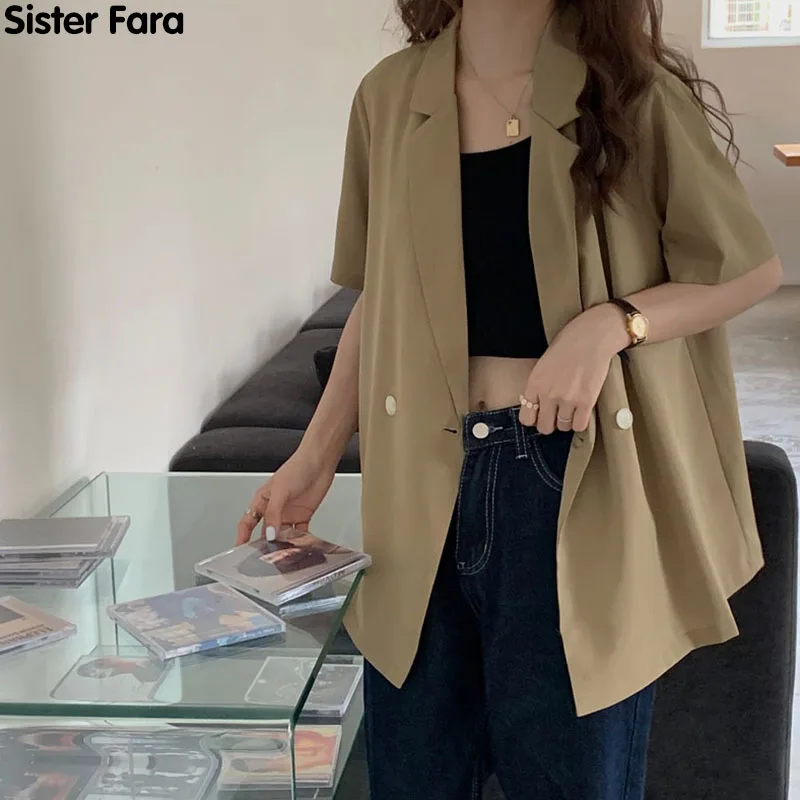 

Пиджак женский летний, сестра фара, тонкий, свободный, Повседневный, блейзер с короткими рукавами