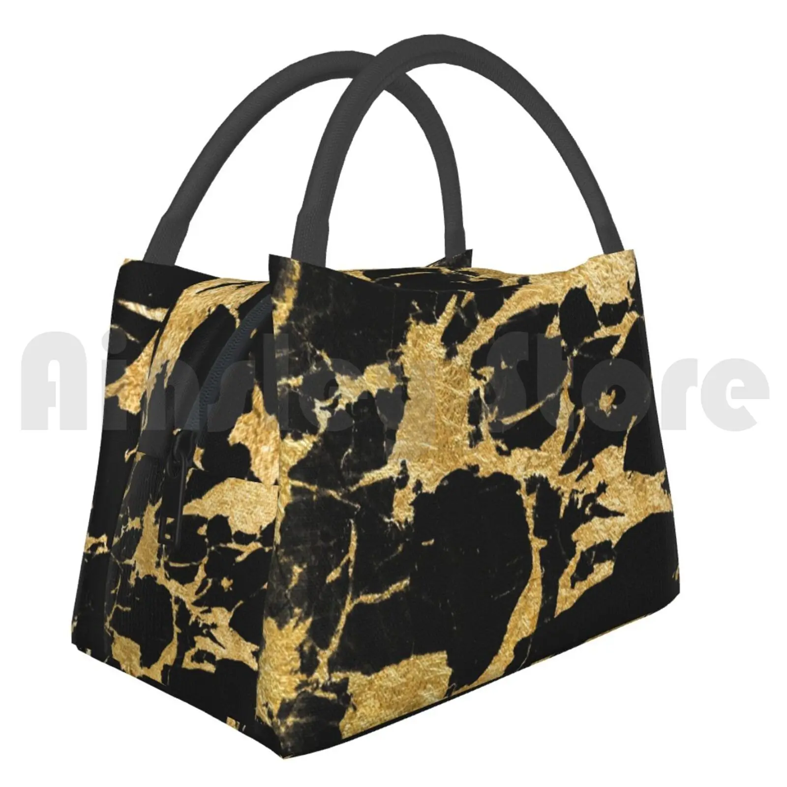 Переносная изоляционная сумка черный мрамор золотой глам #2 # Декор