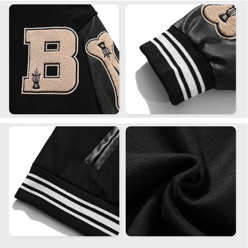 

Mens Hip Hop Baseball Jacket Coats Furry Bone Letter Patchwork Optional Harajuku College Style Bomber Jacket Men Oversize M-2XL