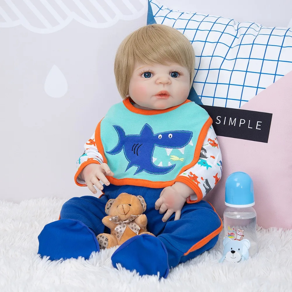 Bebes doll with  57 cm Full Silicone Baby Reborn Doll Boy Vinyl Look Real Fake Baby Toy For Kid Playmate Gift Xmas Present