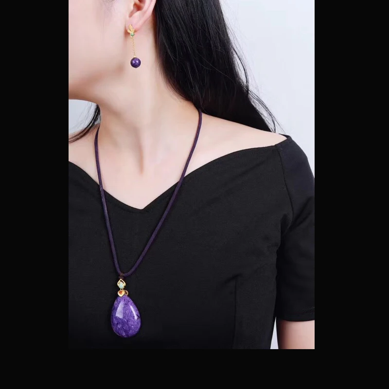 

CSJ Real Natural Charoite necklace Sterling 925 Silver fine jewelry Wedding Party for Women Lady Girl Gift box