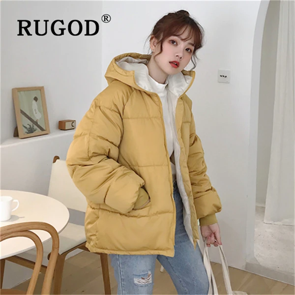 Цвет: желтый RUGOD Korean solid cotton women coat Fashion Plus Size Down Jacket Auturm winter Thicken Warm Cotton outwear parka overcoat - Цвет: Цвет: желтый