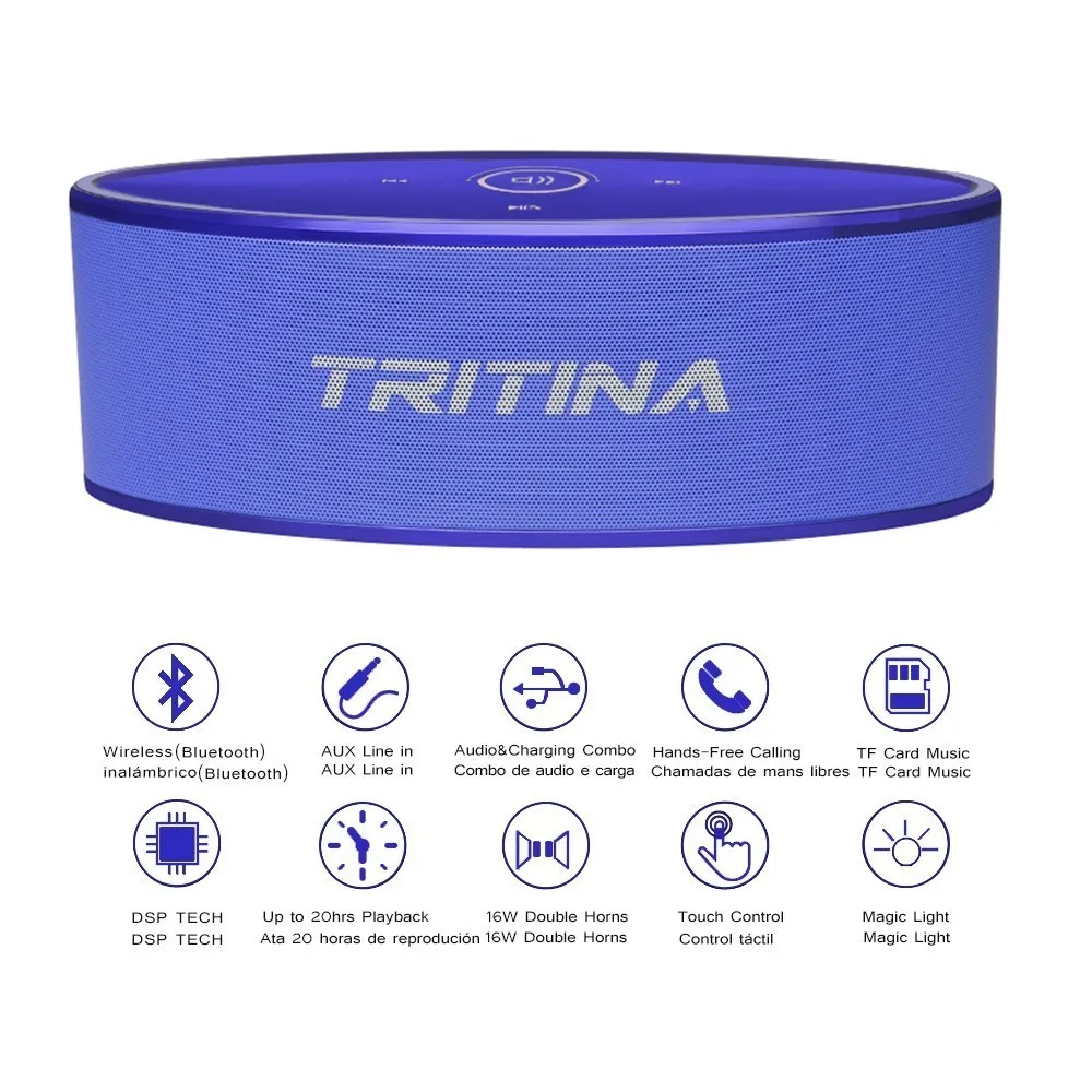 Портативная стереоколонка Tritina Беспроводная колонка 16 Вт с микрофоном сенсорное
