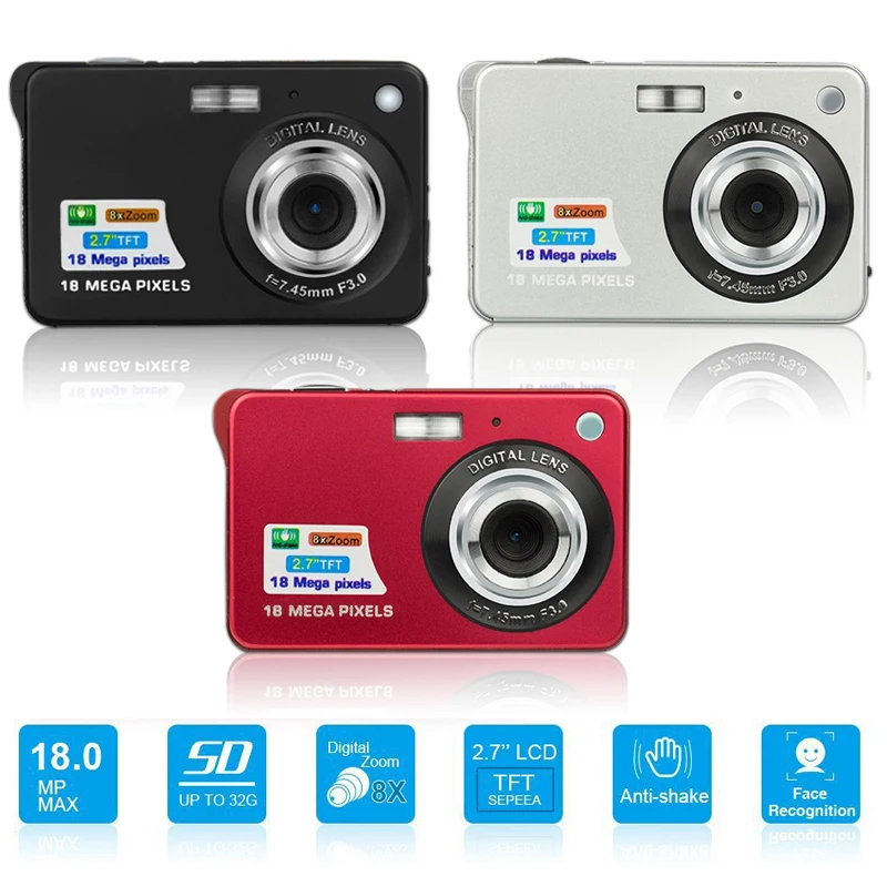 18MP 720P Портативная мини цифровая камера 2,7 дюймов TFT lcd sceen 8X Zoom видеокамера анти-встряхивание видеокамера с микрофоном