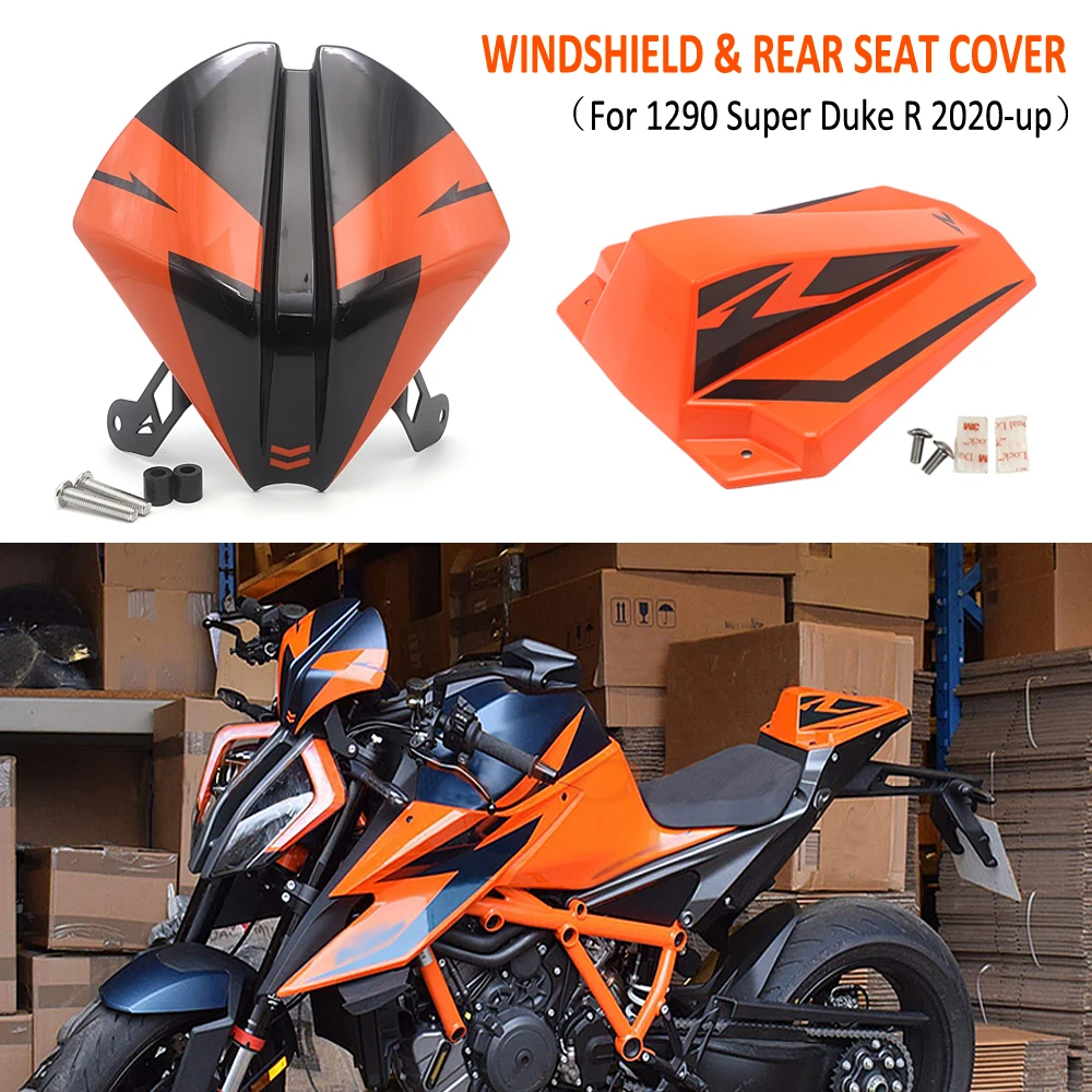 

Motorcycle Front Windshield Windscreen Airflow Wind Deflector Rear Seat Fairing Seat Cowl Cover For 1290 Super Superduke R 2020-