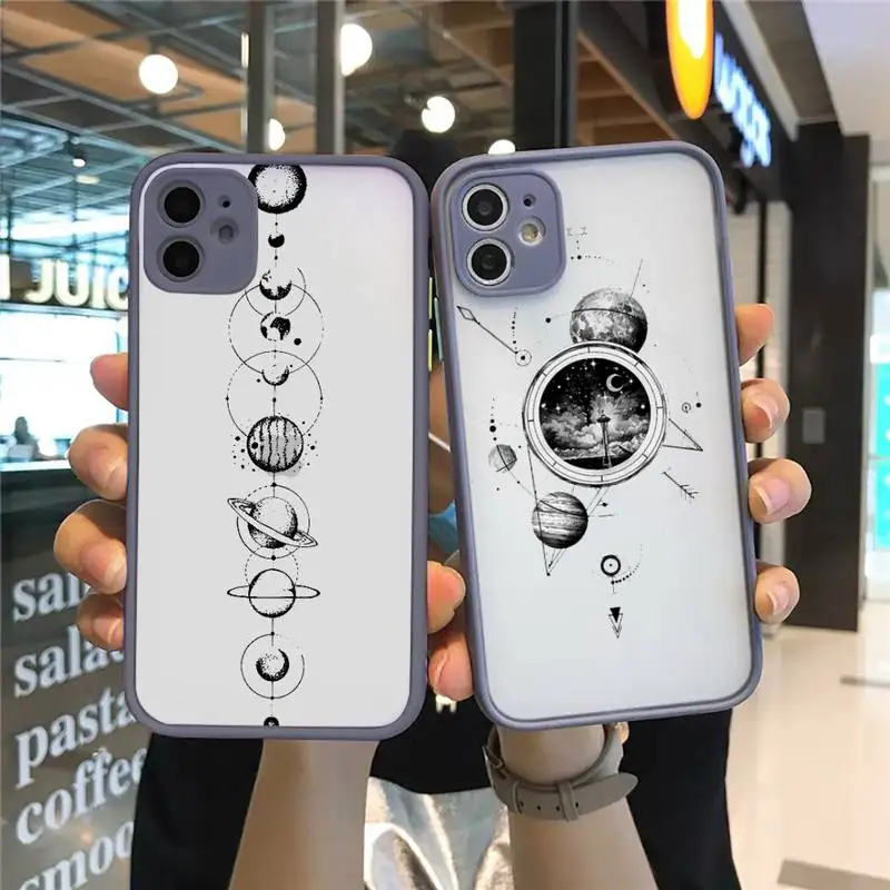 

Sun Universe Tattoo Eye Tattoo Phone Case For iPhone 12 11 Mini Pro XR XS Max 7 8 Plus X Matte transparent Gray Cover