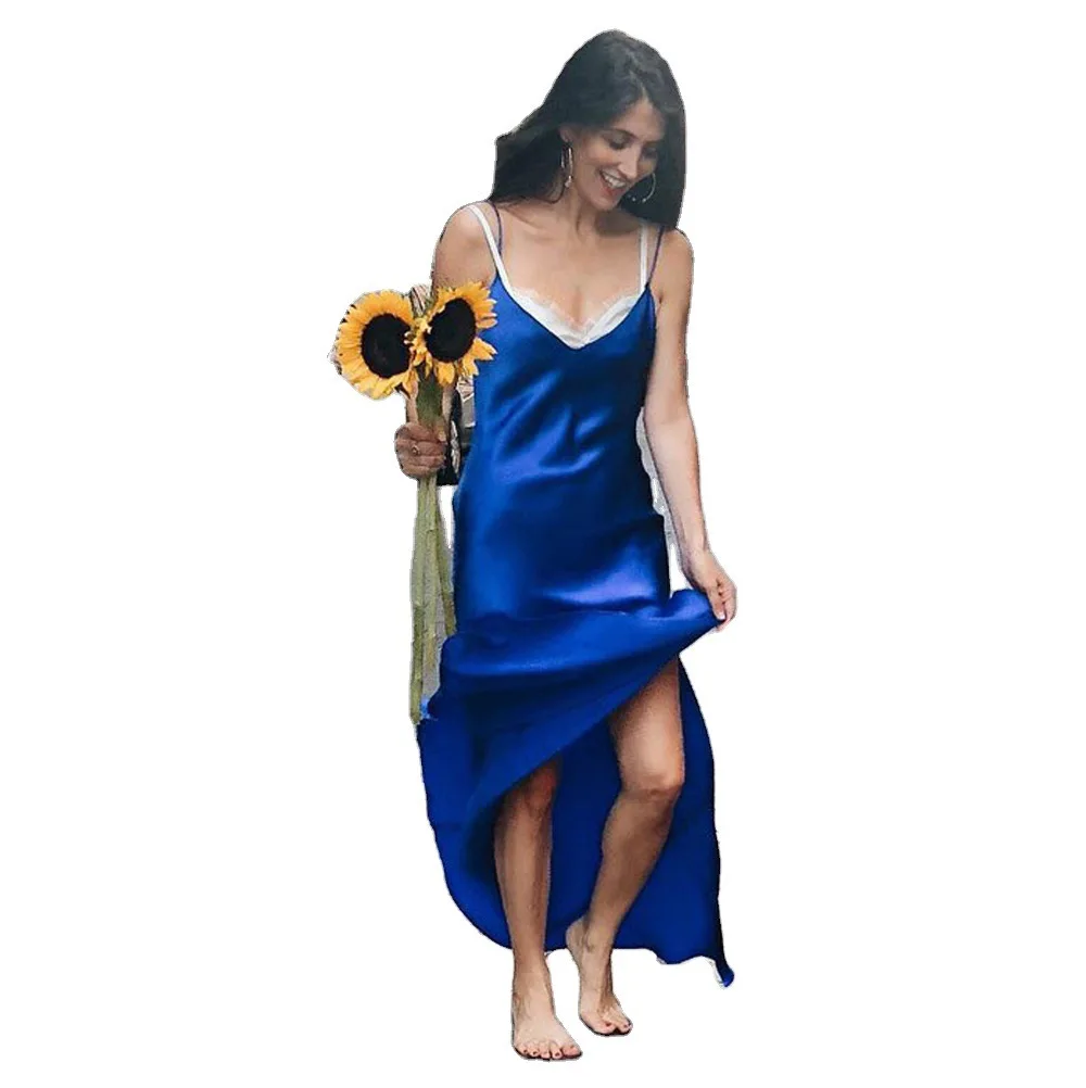 

XUXI Sexy Dress Women Silk Silky Fabric Split Fork Backless Sling Long Skirt Summer 2021 E1260