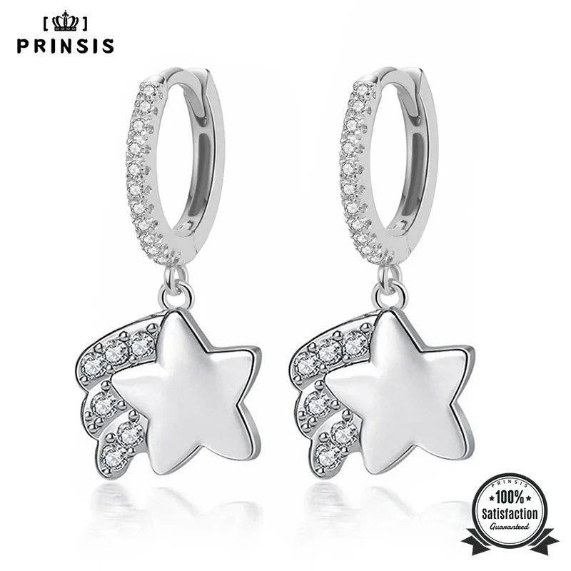 Модные медные женские серьги PrinSis радуга звезда Cz Кристалл Подвески Серьги-кольца подарок на день рождения для девочек корейские ювелирные изделия DJ261