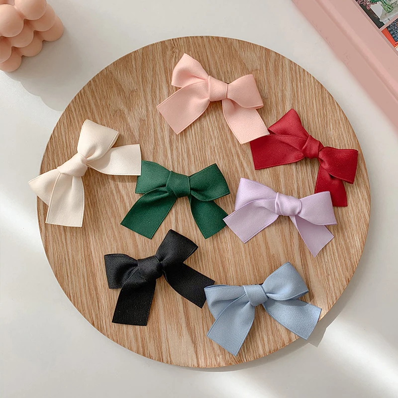 

Colorful Satin Hair Accessories Woman Bowknot Hair Ties Hair Bow Hairpins Sweet Bangs Clip Headwear Girls Hairgrips Ornaments