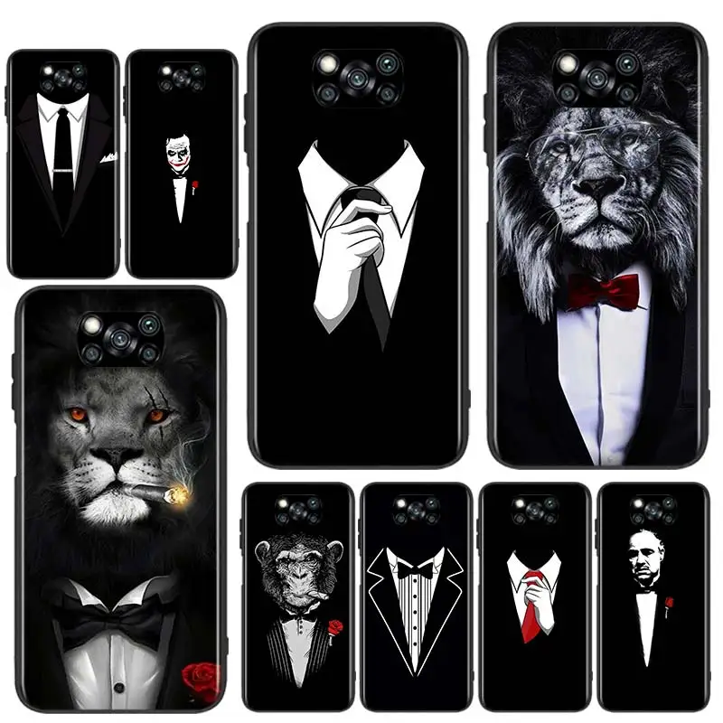

Man Suit Shirt Tie For Xiaomi Poco X3 GT NFC M3 F3 C3 M2 F2 F1 X2 Pro Mi Mix 3 Play Silicone Soft Black Phone Case