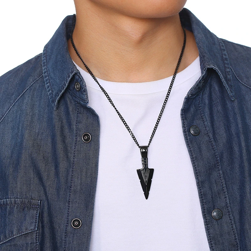Vnox Mens Cool Vintage Arrow Pendant Necklace Multi-Color Stainless Steel Male Rock Punk Gifts Jewelry