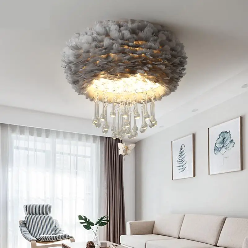 Потолочный светильник с теплым пером для спальни современные светодиодные