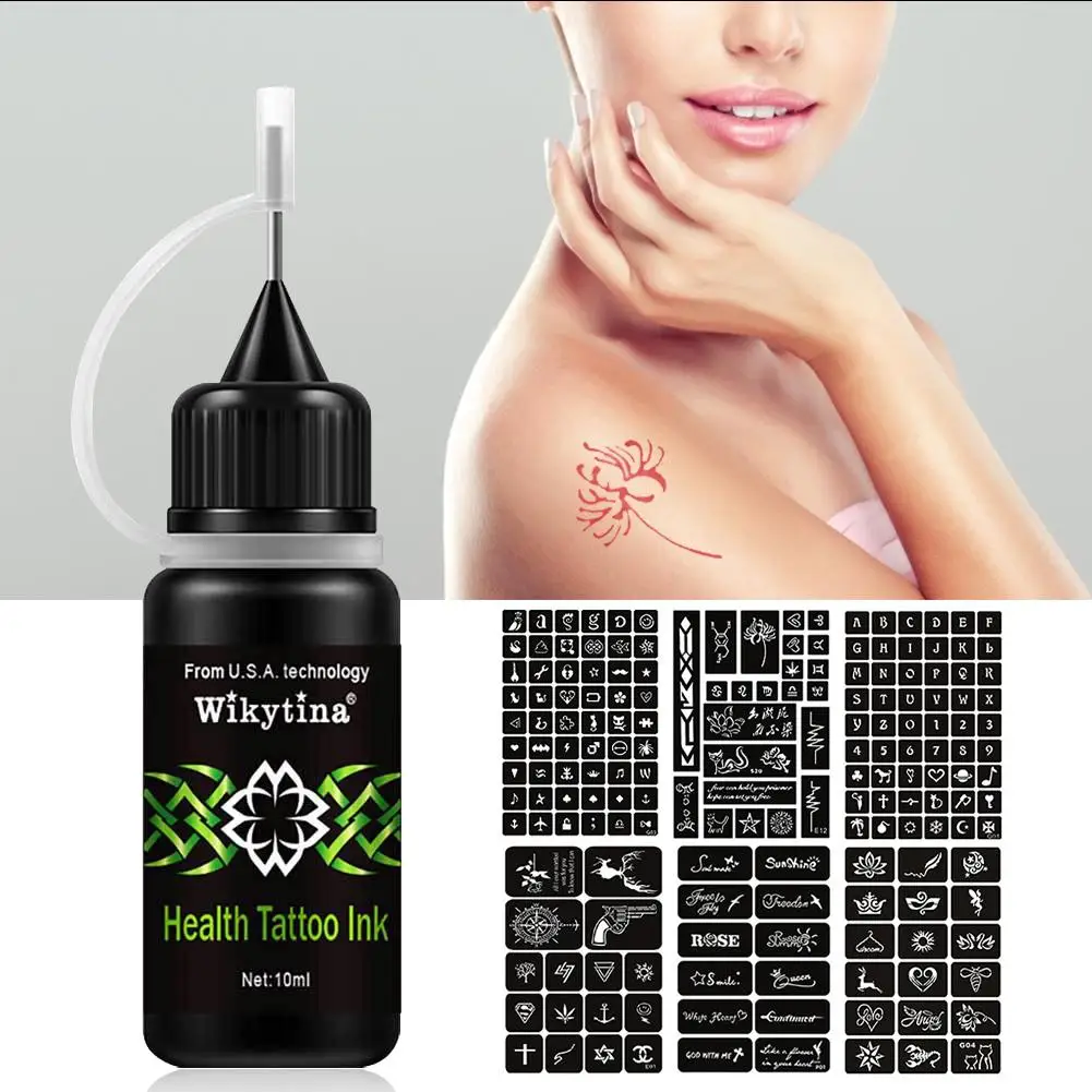 

Temporary Tattoo Kit Semi-Permanent Tattoo Set With 171 Pcs Free Tattoo Stencils Full Kit 4 Bottles Face Body Painting Art Tool