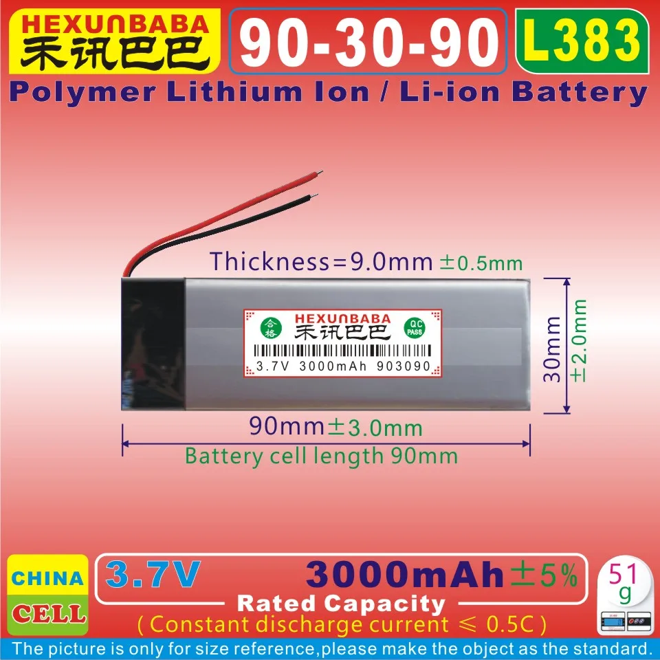 [L383] 3 7 V 3000mAh [903090] PLIB Полимерный литий-ионный/литий-ионный аккумулятор для BLUETOOTH mp3