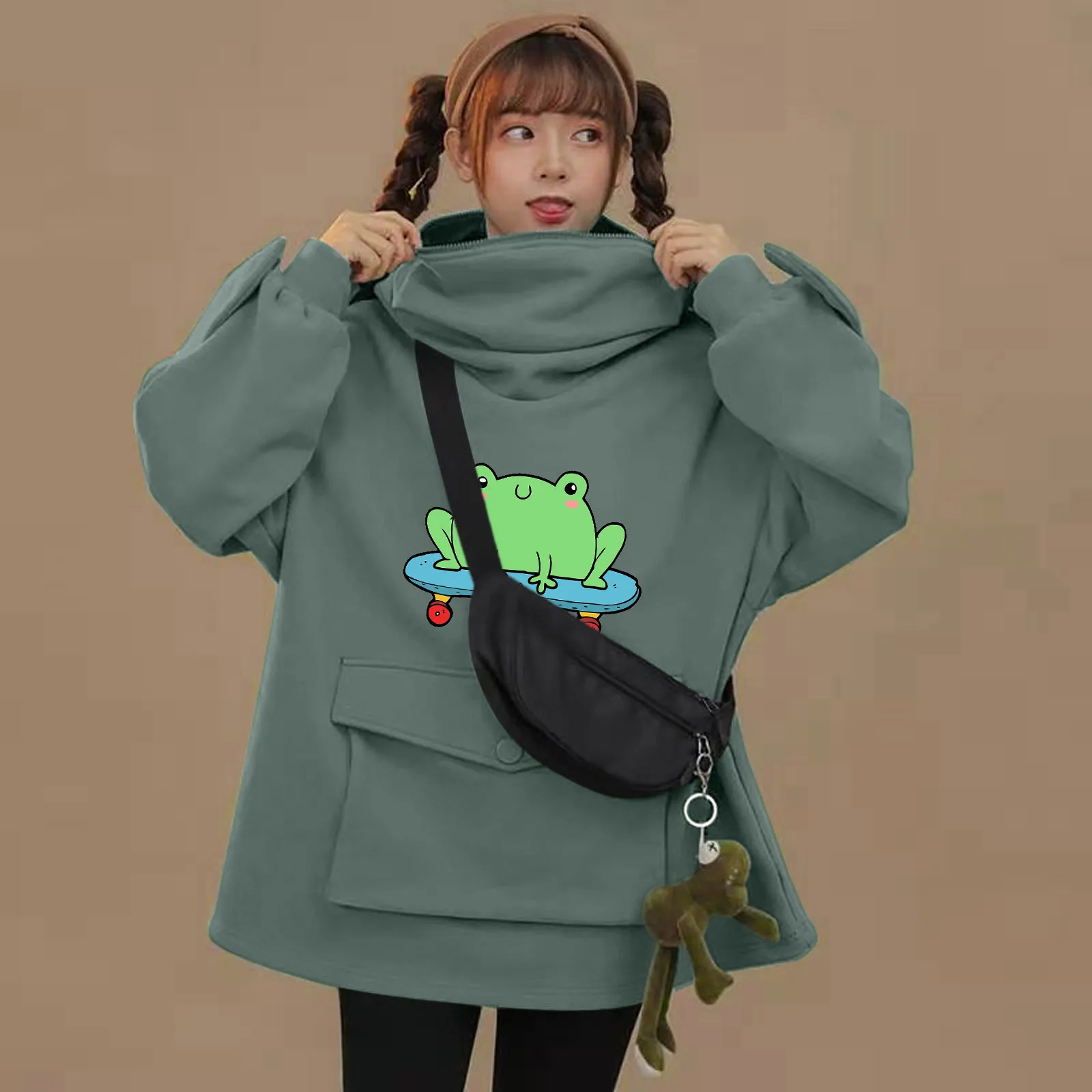 

Hoodies Women's Frogs Print Hoodie Cute Design Kawaii Funny Hoodies Sweatshirts Harajuku Hoodie Women 2021 толстовка женская