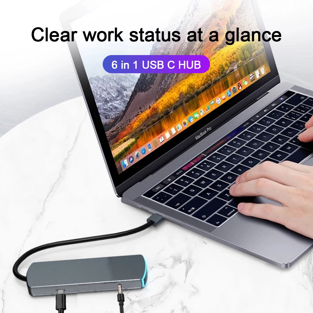 

USB C Hub Adapter 6-in-1 USB C Adapter Type C to HDMI-Compatible USB-C and Ethernet 3 USB 3.0 Ports Usbhub for MacBook