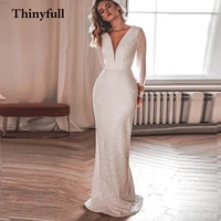eightree sparkly glitter mermaid wedding party dresses sexy bling long sleeves v neck floor length bride formal party gowns